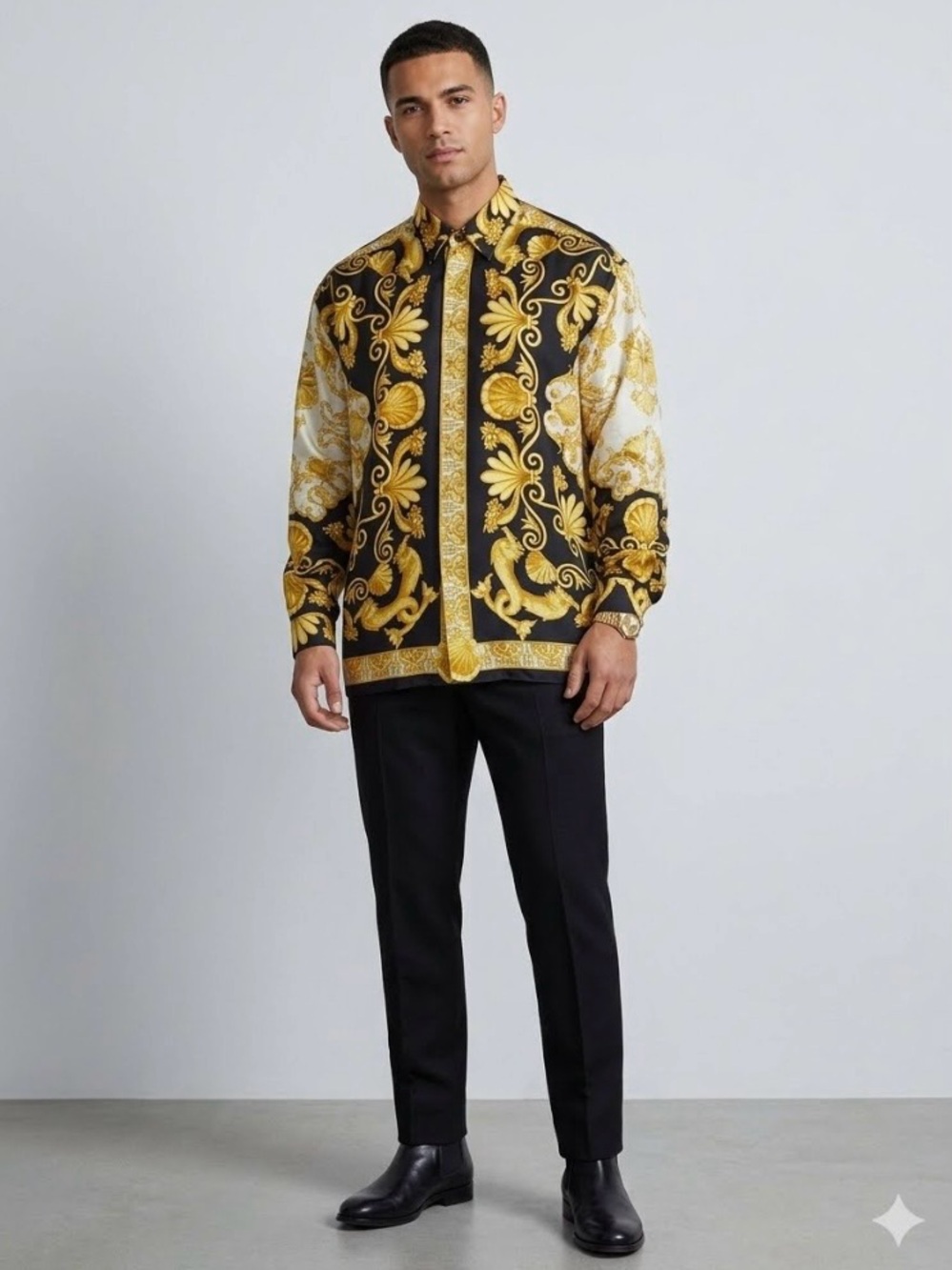 Vintage Versace Classic V2 Silk Baroque Button Down Shirt L